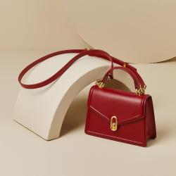Trendy fashion ruby red genuine leather sling shoulder bags for women's handbags ladies luxury shoulder leather bags wholesale