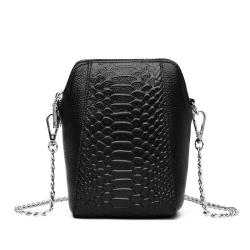 Embossed Pattern Leather Phone Pouch Bag Crossbody Genuine Leather Mobile Phone Shoulder Bag With Zipper
