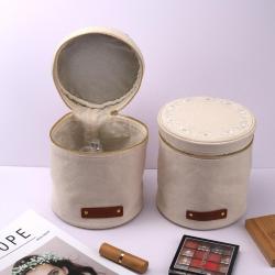 Round Portable Canvas Custom Women Bucket Cosmetic Bag Zipper Skincare Travel Cotton Canvas Makeup Cosmetic Pouch