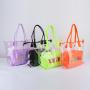 RTS 10 Neon Colors Waterproof Durable Transparent Totes Ladies Women Clear PVC Large Shopping Beach Tote Jelly Clear Tote Bag