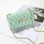 2024 Women's New Fashion Double-Hole Diamond Chain Jelly Bag Fresh Sweet Small Square Cross-Border Shoulder Bag Lady Style