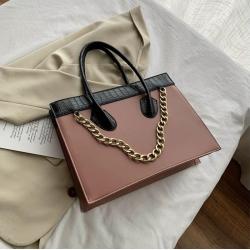 Fashion Large Capacity Women's Bag Fashion Contrast Color Versatile Chain Handbags Ladies Crocodile Pu One Shoulder Tote Bag