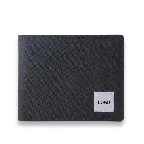 Men's Bi-fold Wallet For Gift RFID Feature Front Pocket Canvas Card Wallet With Label