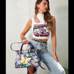 Top product fashion ladies bag playful personality women handbag with belt silk screen tote bag printing shoulder bag supplier