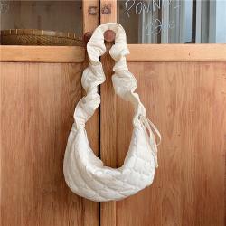Casual diamond nylon crossbody bag soft meniscus shoulder handbag for woman New design Ruched luxury messenger bags