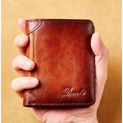 ZWY012 New Fashion Men Bifold Vertical Wallet RFID Anti-theft Genuine Leather Wallet Vintage Color Rubbed Daily Money Clip