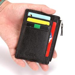 CUIKCA New Unisex Women Men Wallet Business Credit Card Holders ID Cases Zipper Coins Lychee Pattern Leather Slim Wallet Purse
