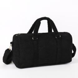 Low MOQ Stock Custom Designer Black  Fashion Cute Gift Large Capacity Soft Fuzzy Teddy Girls Plush Duffel Bag