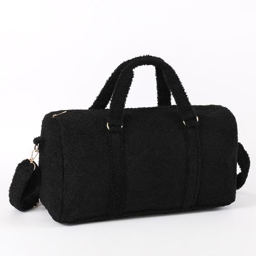 Low MOQ Stock Custom Designer Black  Fashion Cute Gift Large Capacity Soft Fuzzy Teddy Girls Plush Duffel Bag