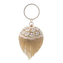 New sphere shaped bag ladies party wedding bag tassel round purse gold evening bags handbag rhinestone purse for ladies