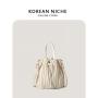 New Design Drawstring Shoulder Bag Plain Creative Trend Fashion Messenger Bag Striped Pleated Bucket Bag