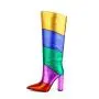 Banquet Botas New Design Ladies Chunky Heels Rainbow Long Boots Women Colorful Pointy Toe Slip On Block Heels Mid Calf Boots