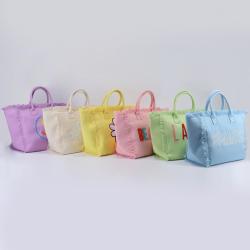 Custom Logo Large Capacity Reusable Handbag Strong Eco-friendly Cotton Canvas Fringe Beach Shopping Embroidery Tote Bag