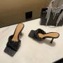 Summer Fashion Women Woven Rattan Flat Slippers Ladies Square Toe Pu Leather Slip On Slide Sandals