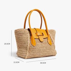 Elegant Manufacturer Pu Leather Raffia Womens Tote Bags Wholesale Designer Large Straw Beach Bag Custom Logo Womens Handbags