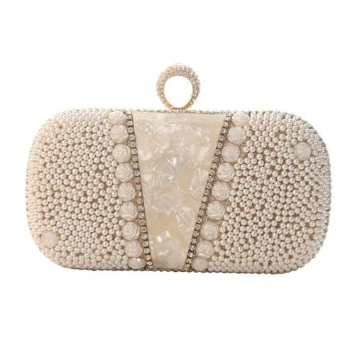High Quality Fashion Fashionable Small Square Evening Party Bag Elegant White Clutch Shoulder Bag New Acrylic Pearl Bags