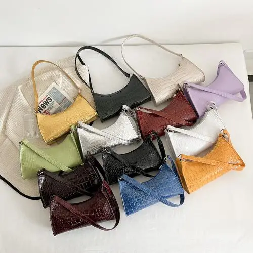 2024  Customs Tote Bag Fashion Retro Crocodile Pattern Shoulder Bag Soft Face Stick China Wholesale PU Ladies Shoulder Bag