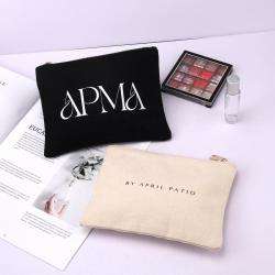 Small Eco-Friendly Custom Logo Printing Zipper Canvas Cosmetic Bag Plain Natural Black Cotton Canvas Makeup Pouch