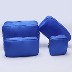 Keymay Fast Ship DIY Custom Chenille Letter Toiletry Personal Christmas Gift Cosmetic Bag Pastel Pouch Nylon Bag Royal Blue