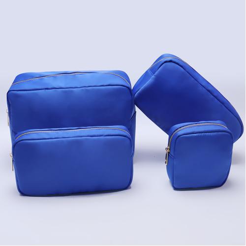 Keymay Fast Ship DIY Custom Chenille Letter Toiletry Personal Christmas Gift Cosmetic Bag Pastel Pouch Nylon Bag Royal Blue