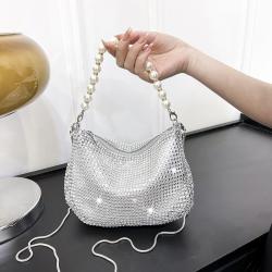 HR385 Pearl Handheld Imitation Full Diamond Handbag Popular Party Dinner Clutch Messenger Bag One Shoulder Fashion Women's Bag