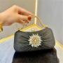 Wholesale banquet dress bags ladies banquet bag handbag rhinestone handle bridal wrinkle flower evening bags for women