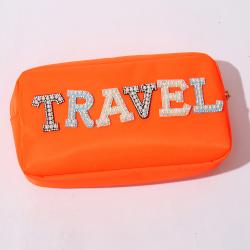 Wholesale Nylon Cosmetic Bag Pouch With Chenille Patches Women Makeup Bag For Birthday Wedding Gift