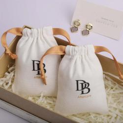 Custom Logo Printing Brush Canvas Earring Necklace Storage Bag Drawstring Luxury Soft Cotton Jewelry Pouch