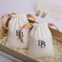 Custom Logo Printing Brush Canvas Earring Necklace Storage Bag Drawstring Luxury Soft Cotton Jewelry Pouch