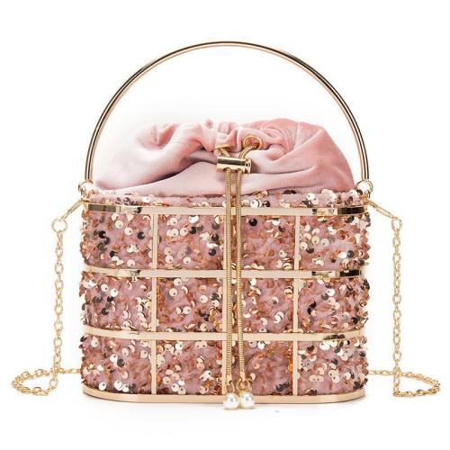 HR615 Women's Dinner Bag Fashion Metal Hollow Sequin Bucket Evening Clutch Bag Luxury One Shoulder Crossbody Party Handbag