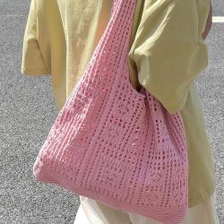 ZWY339 New Vintage Knitted Ladies Shopping Bag Skeleton Mesh Polyester Woven Bag Wholesale Travel Solid Color Eco Shoulder Bag