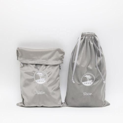 Custom Embroidery Logo Velvet Drawstring Dust Cloth Shoe Bag Large Gray Velvet Gift Shopping Bag For Shoe
