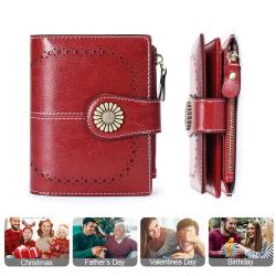2024 New RFID Women Wallet Short Card Holder Oil Wax Leather Coin Purse Fashion Buckle Zipper Wallets