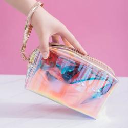 Custom Women Fashion Travel Glitter Cosmetics Bag PU Laser Makeup Bags Waterproof Toiletry Bag