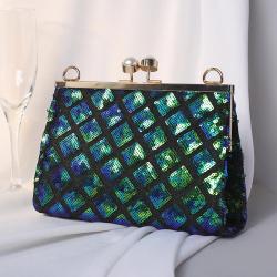 Shiny handmade sequin evening bag lady handbag cross chain women clutch bags green party wedding bags