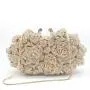 Women Gold Rose Flower Hollow Out Crystal Evening Metal Clutches Small Minaudiere Handbag Purse Wedding Box Clutch Bag