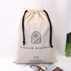 Custom Logo Printing Big Size 100% Cotton Hat Headwear Clothes Storage Bag Drawstring Muslin Shopping Dust Cotton Pouch
