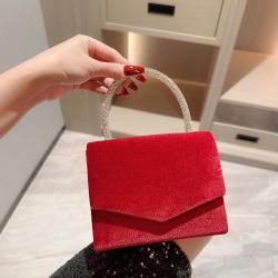 Luxury fashion women's velvet clutch bag evening bags Red dress party small evening bag handbag crystal handle with high quality