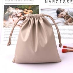Custom Emboss Printing Waterproof PU Leather Cosmetic Power Bank Storage Bag Drawstring Leather Packaging Pouch