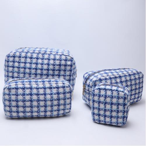Keymay Stock NO MOQ Premium Tweed cosmetic make up case bag for Ladies Multi Use Pouch Large Capacity Zipper Pouches Custom