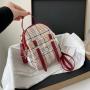 Women's Bag 2024 Summer Korean Printed Lattice Clash Double Bar Front Pocket Handbag Small Backpack