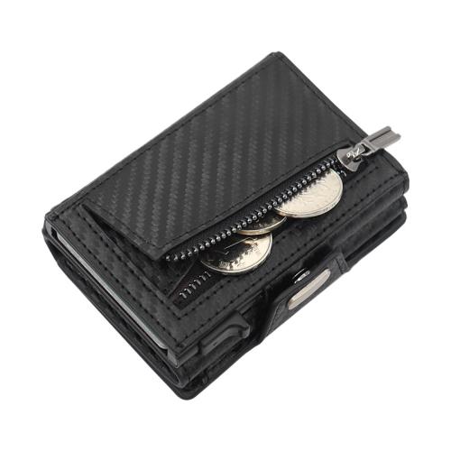 Factory wholesale aluminum wallet card holder carbon fiber metal wallet rfid leather pop up wallet