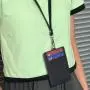 2024 New Single Lanyard Magnetic Id Name Credit Card Holder Leather Office Table Business Card Holder