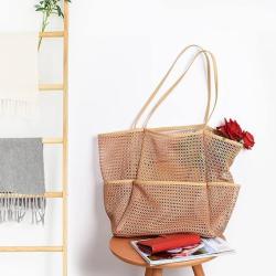 LX072 Mesh Beach Tote Bag for Women Summer Travel Mesh Beach Bag for Beach Vacation Swimming Family Travel Essentials