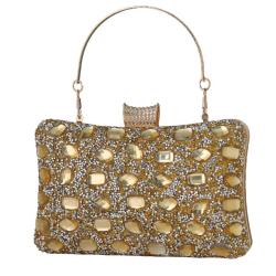 New arrival lady evening hand bag ladies trendy gold chain rhinestone clutch bag women evening bag 2024
