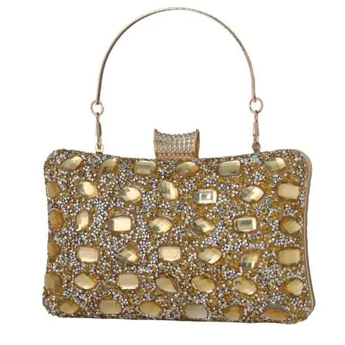 New arrival lady evening hand bag ladies trendy gold chain rhinestone clutch bag women evening bag 2024