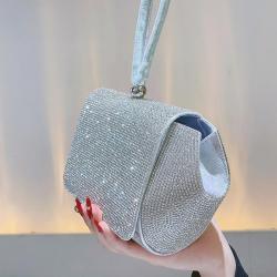 Designer Rhinestone Elegant Clutch Bag Purses Big Wedding Evening Crystal Bucket Bag Silver For Woman