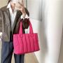 Embroidery logo customized single shoulder large capacity handbag cotton material soft tote bag trend fashion puff bag female