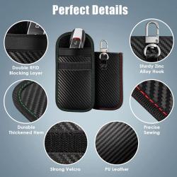OEW189  RFID Key Pouch Carbon Fiber Signal Blocking Bag With Key Hook Keyless Car Theft Pouch Anti Theft Key Card Case