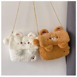 The new cute plush beacon bag dumb doll shoulder bag female hairy messenger bag